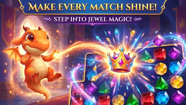 A crown-shaped booster discharging light across a board of jewels